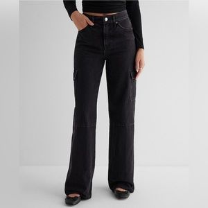 High waisted black raw hem wide leg women new jeans